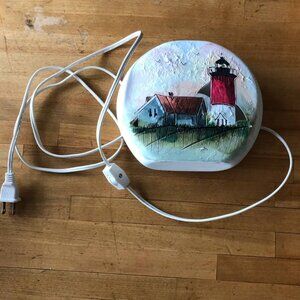 Vtg Table Top Light w/ Switch Night Light Ceramic Art Lighthouse Nearby House 19